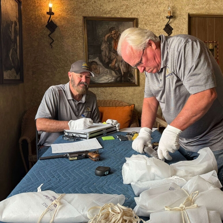 CGS Team Members helping complete an firearm inventory for an inherited estate gun collection in Southern California.